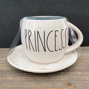 Rae Dunn Disney Princess Double Sided Ceramic Mug with Saucer Cinderella NWT NEW